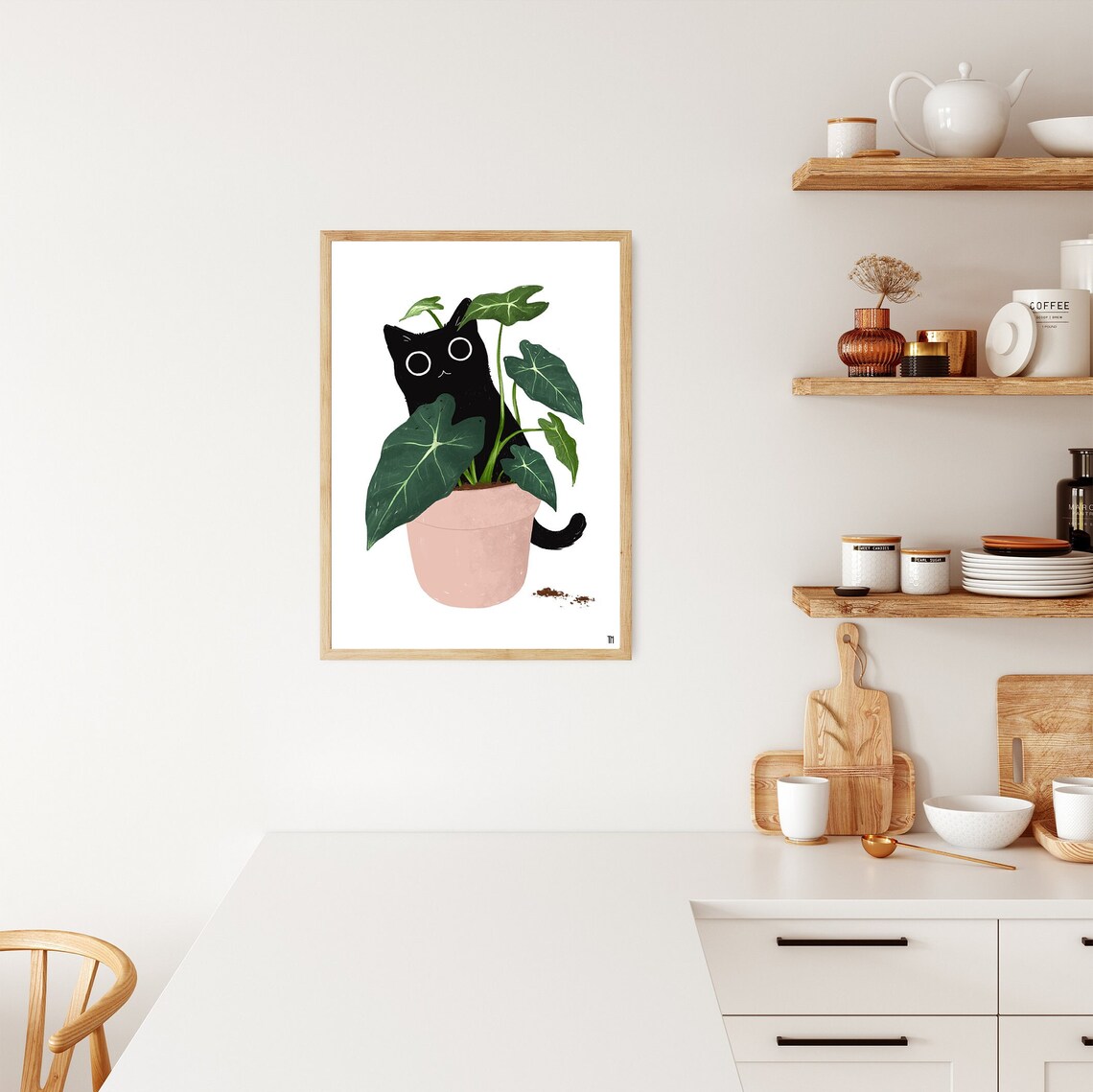 Black Cat Plant Art Print, Funny Cat Lover Decor - Image 2
