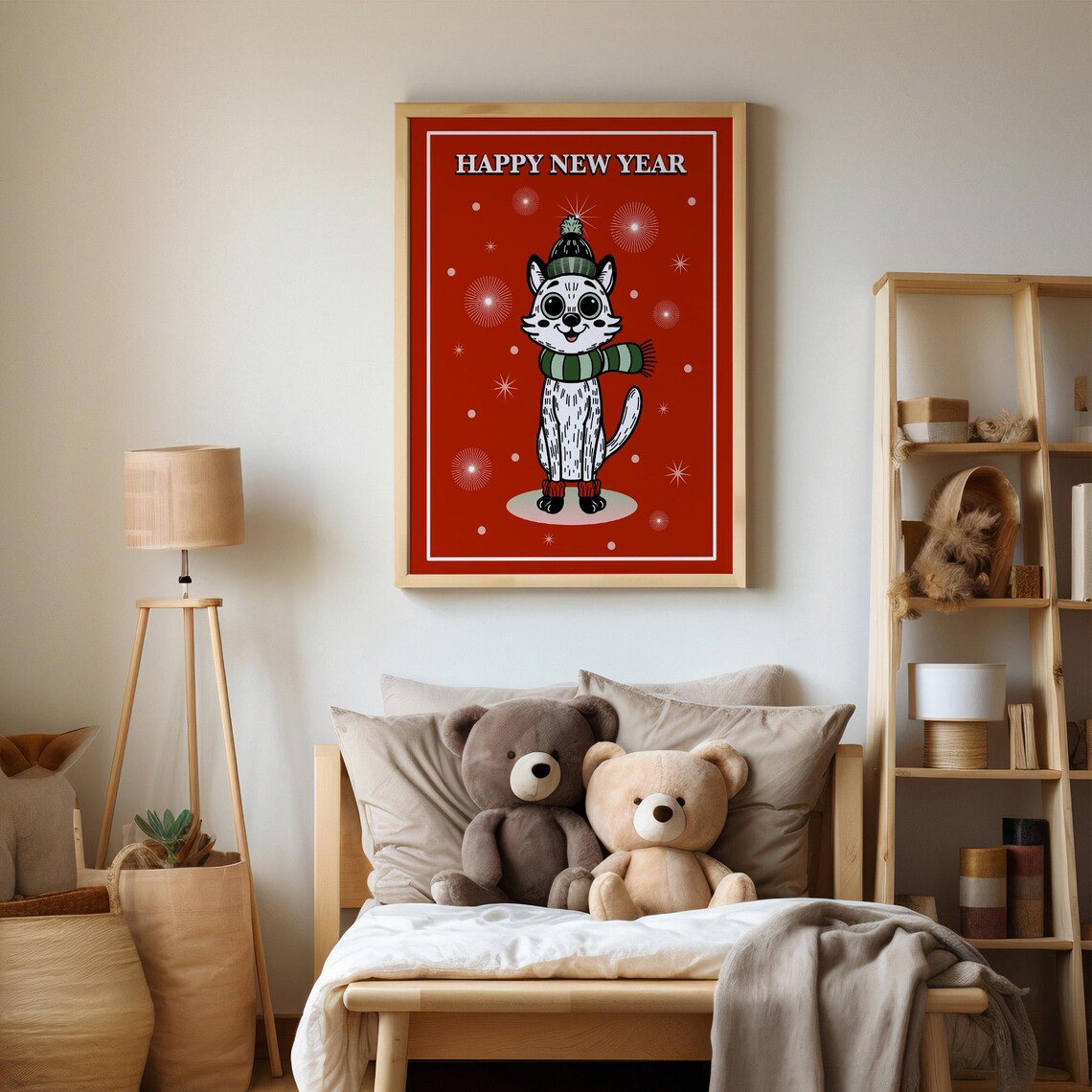 Christmas Cat Wall Art Print, Holiday Home Decor - Image 3