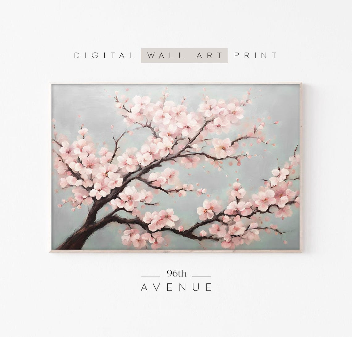 Cherry Blossom Tree Full Bloom Pastel Pink Spring Painting Poster