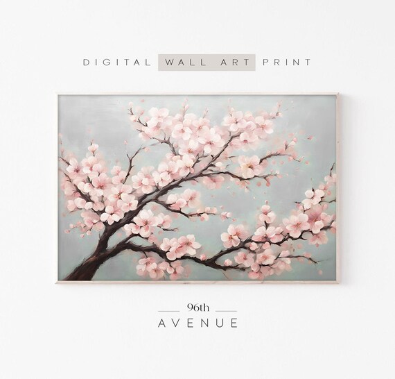 Cherry Blossom Tree Full Bloom Pastel Pink Spring Painting Poster