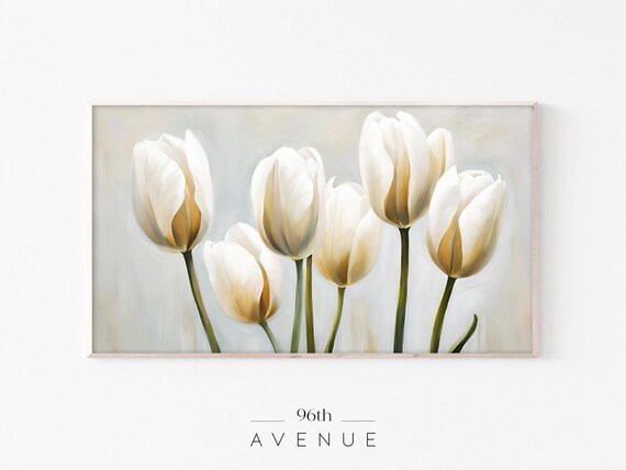 White Tulips Bouquet Soft Gray Background Spring Floral Art Poster