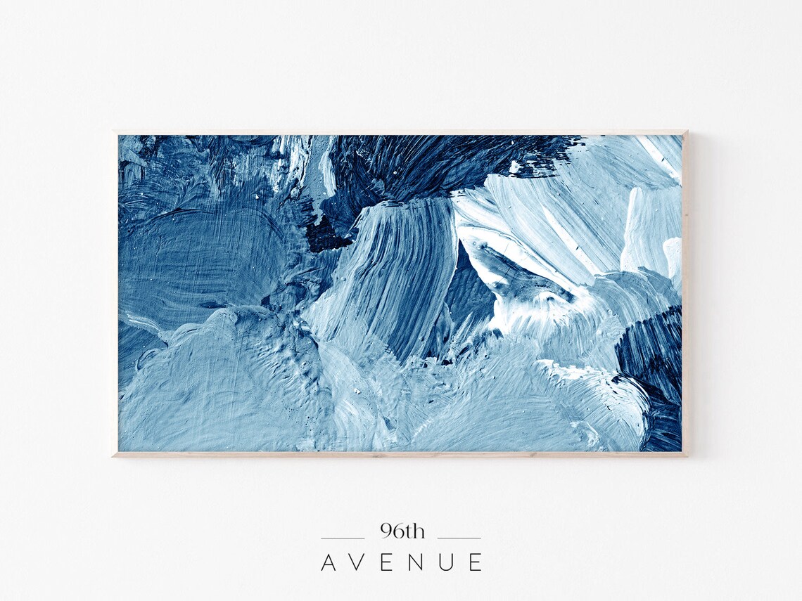 Blue Abstract Acrylic Painting Art Print, Frame TV
