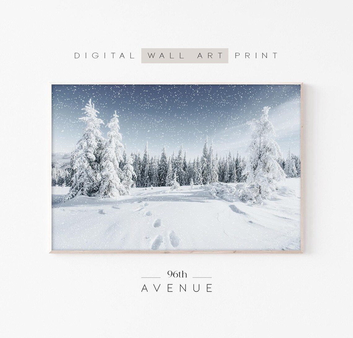 Snowy Forest Winter Christmas Night Sky Art Print