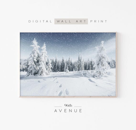 Snowy Forest Winter Christmas Night Sky Art Print