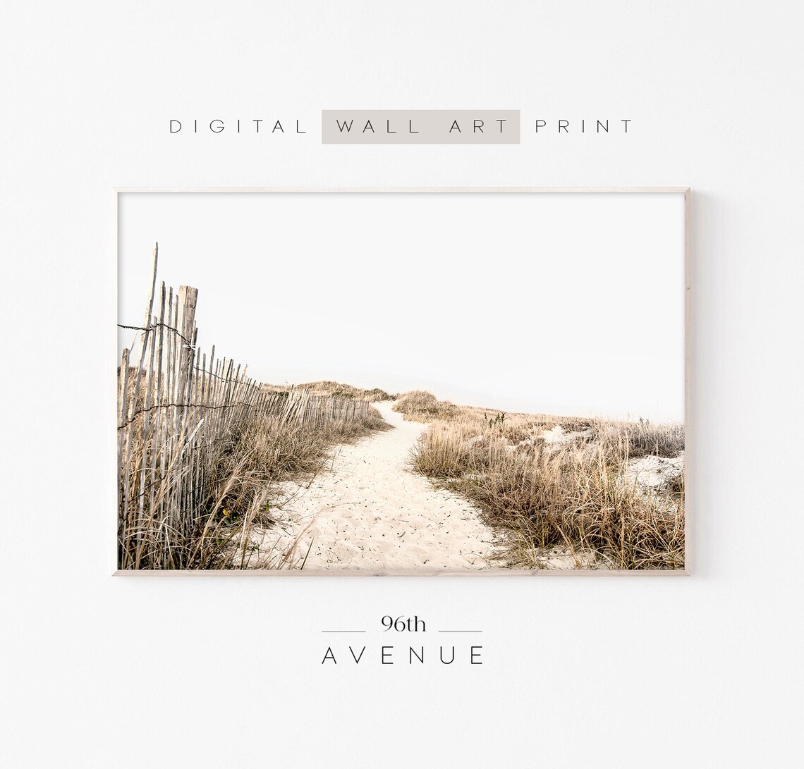 Sand Beach Print, Neutral Coastal Beach Grass Art