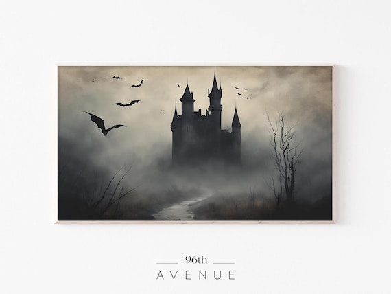 Spooky Dark Castle Foggy Path With Bats Halloween Night Poster