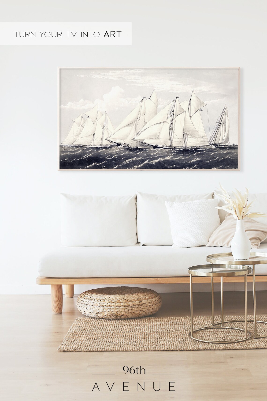 Vintage Sailing Ships Racing Engraving Tall Ships Ocean Poster - Image 2