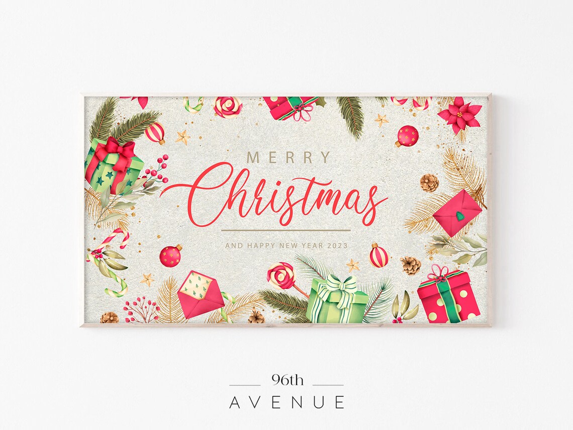 Merry Christmas Happy New Year 2023 Watercolor Holiday Poster