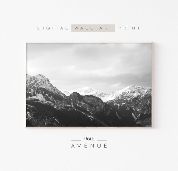 Black White Snowy Mountains Landscape Nordic Alpine Photo Wall Art