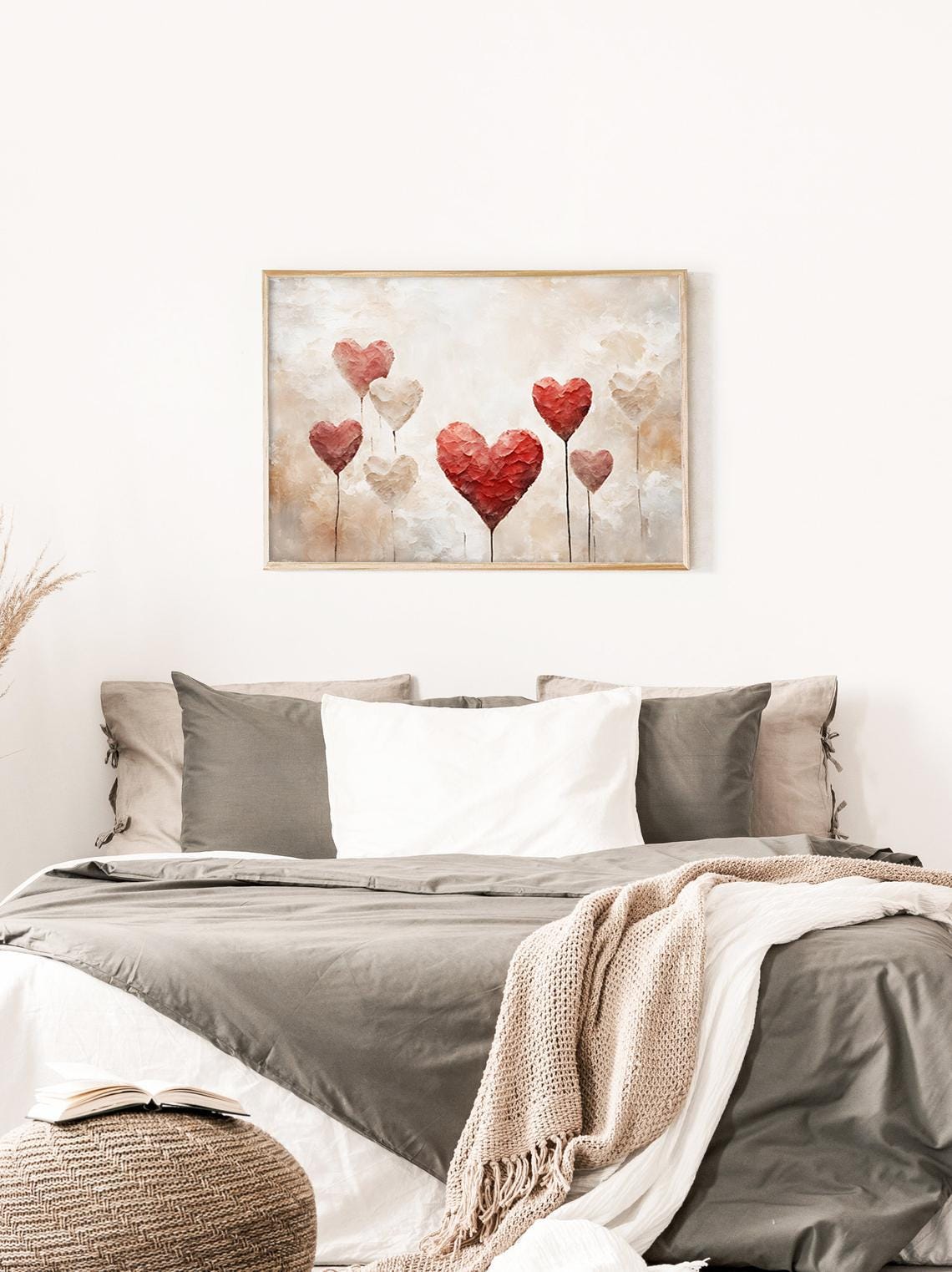Heart Balloons Floating Red Blush White Romantic Love Art Print - Image 3