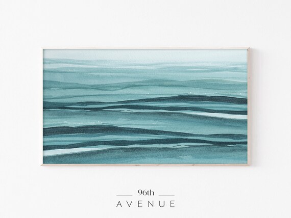 Teal Watercolor Ocean Stripes Minimalist Abstract Seascape Art Poster