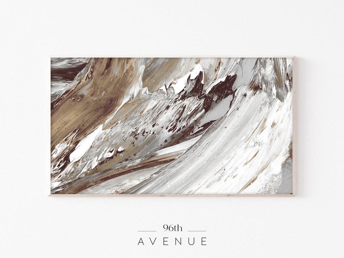 Brown Grey and White Sweeping Brushstroke Abstract Art Poster