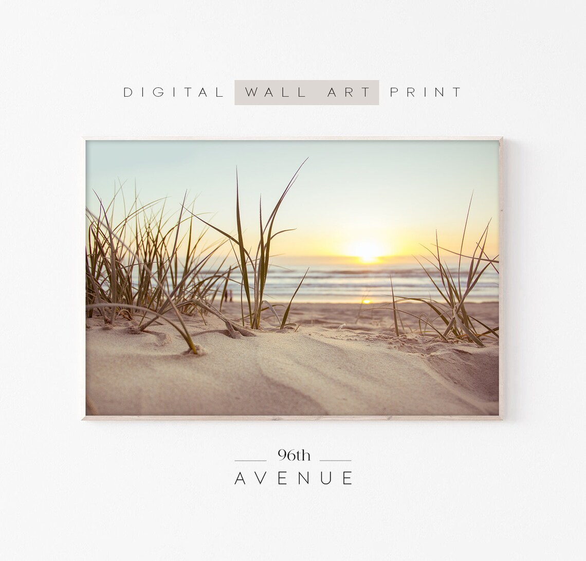 Beach Grass Pastel Sunset Beach Landscape Art Print