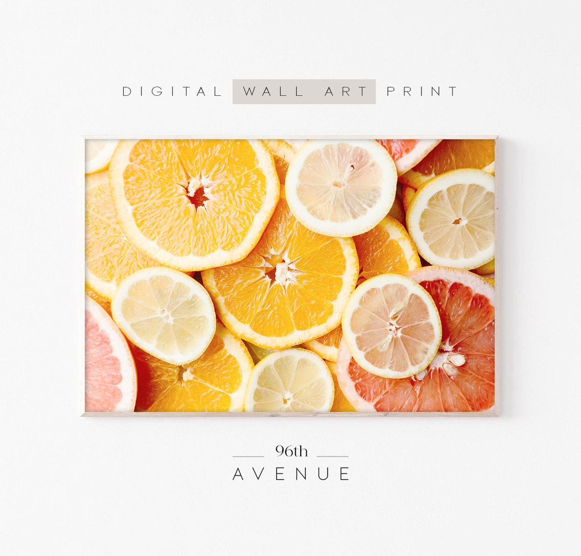 Sliced Citrus Oranges Lemons Bright Fresh Kitchen Wall Poster