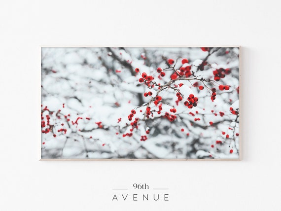 Frozen Red Berries Winter TV Art, Holiday Poster