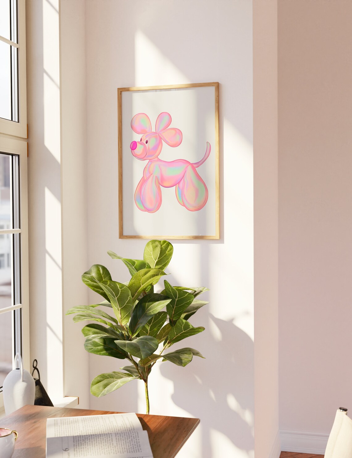 Pink Iridescent Balloon Dog Art Modern Preppy Girls Room Wall Print - Image 3