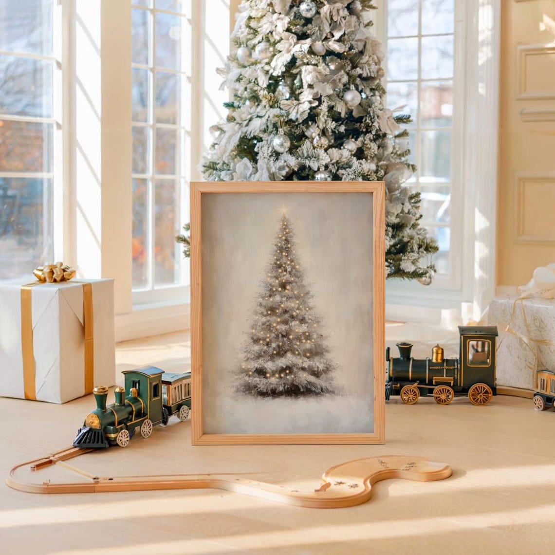 Flocked White Christmas Tree With Warm Glowing Lights Poster - Image 4