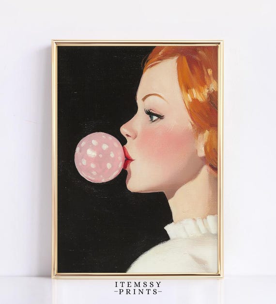 Victorian Portrait Altered Art Vintage Bubble Gum Print Funny Wall Art Instant Quirky Home Decor Vintage Art