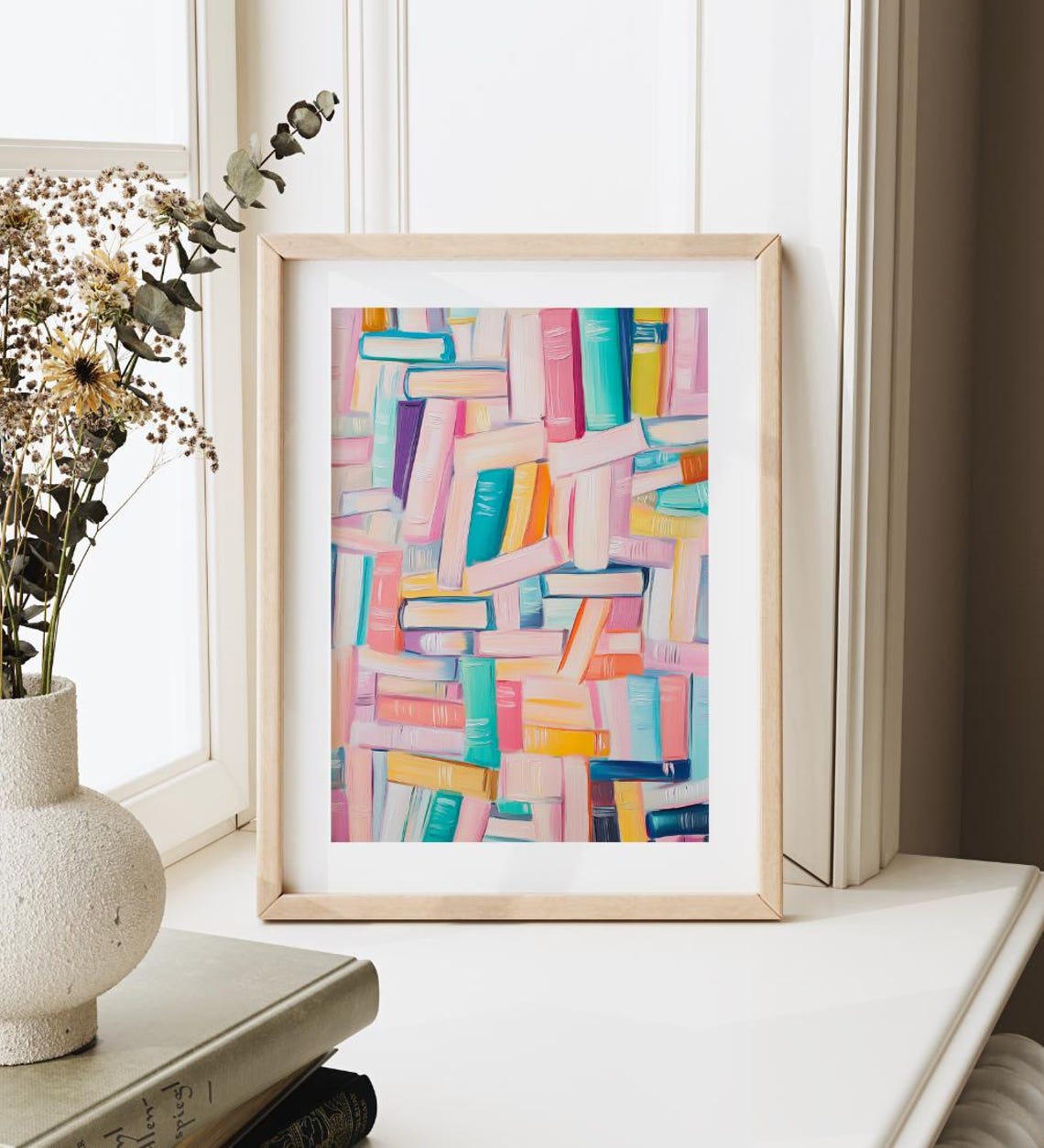 Abstract Colorful Bookshelf Painting Book Lover Library Art Print - Image 4