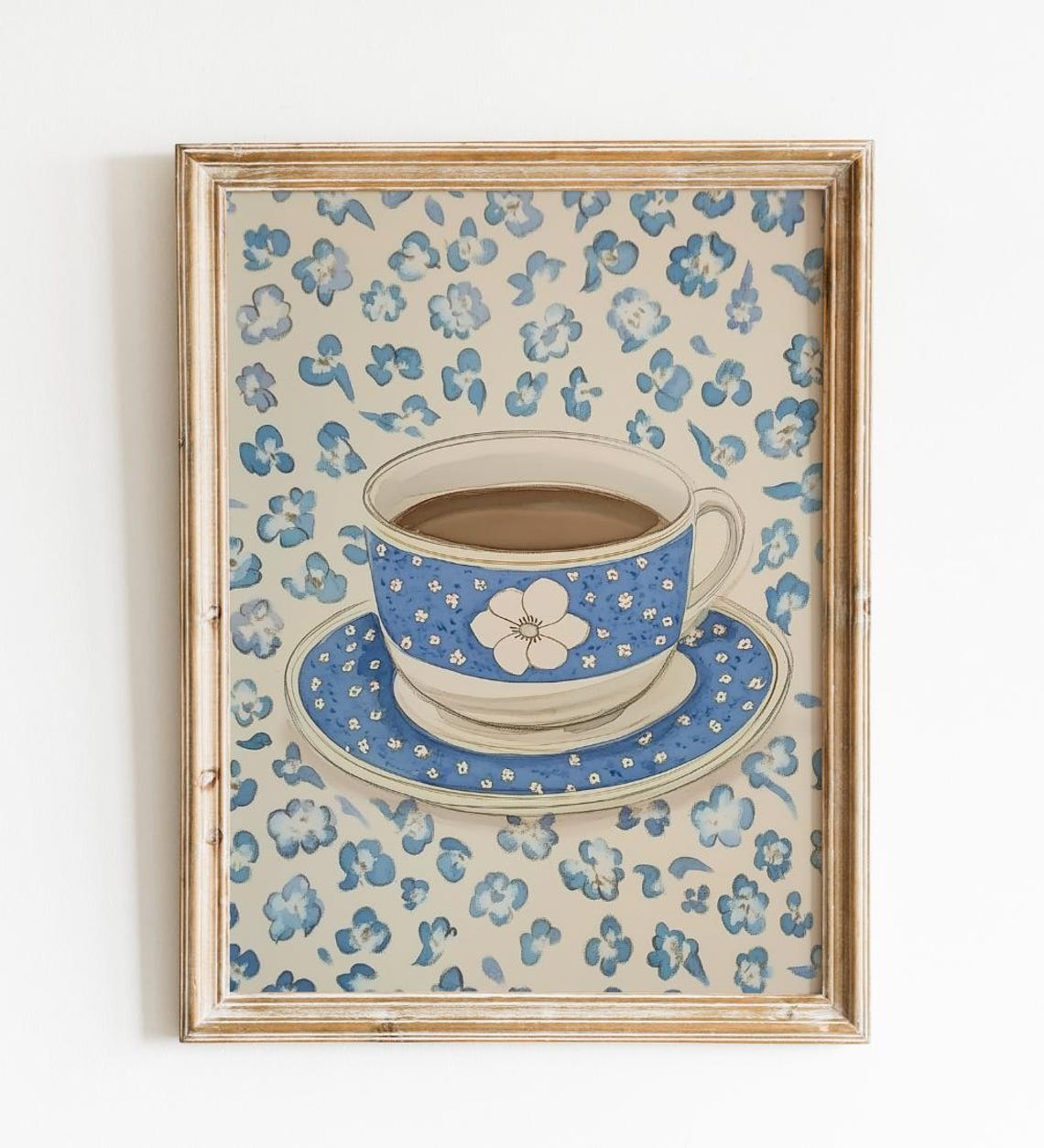 Blue Floral Teacup Coffee Art Vintage China Cup Kitchen Wall Poster - Image 2