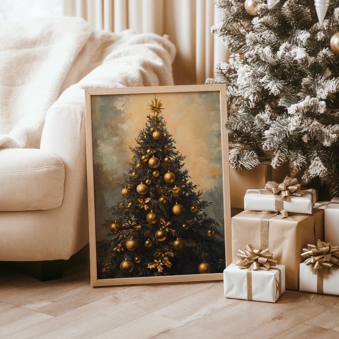Stately Christmas Tree With Gold Ornaments And Starburst Poster - Image 4