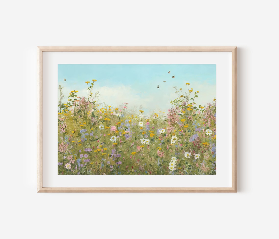 Wildflower Field Blue Sky Summer Meadow Landscape Art Poster - Image 3