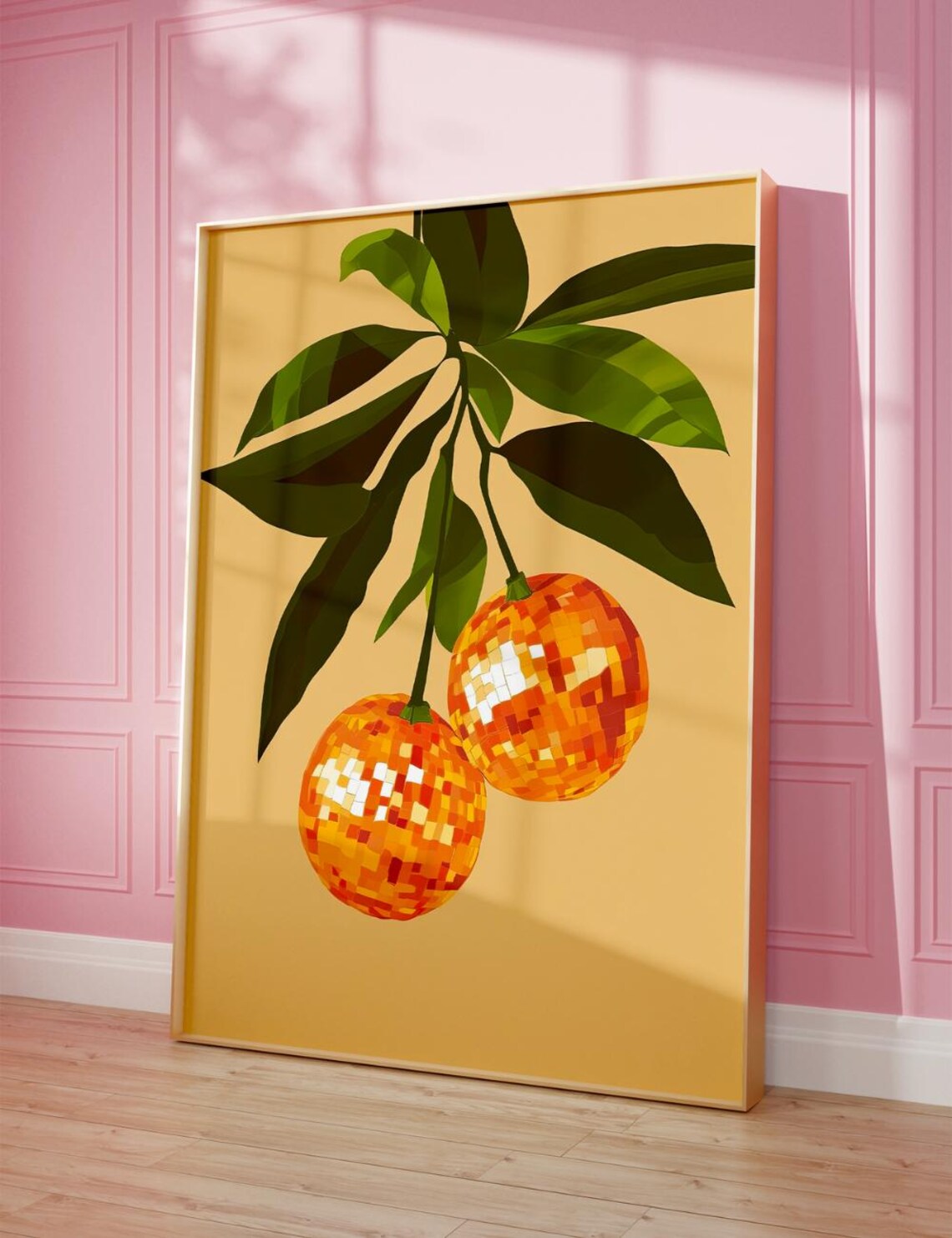 Retro Orange Disco Ball Poster, Funky Citrus Decor - Image 2