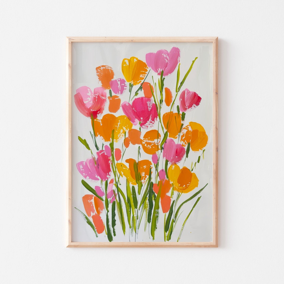Colorful Abstract Tulips Painted Flower Bouquet Pink Orange Poster - Image 3