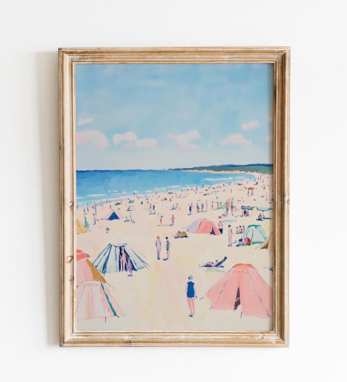 Crowded Beach Painting Colorful Umbrellas Summer Crowd Art Poster