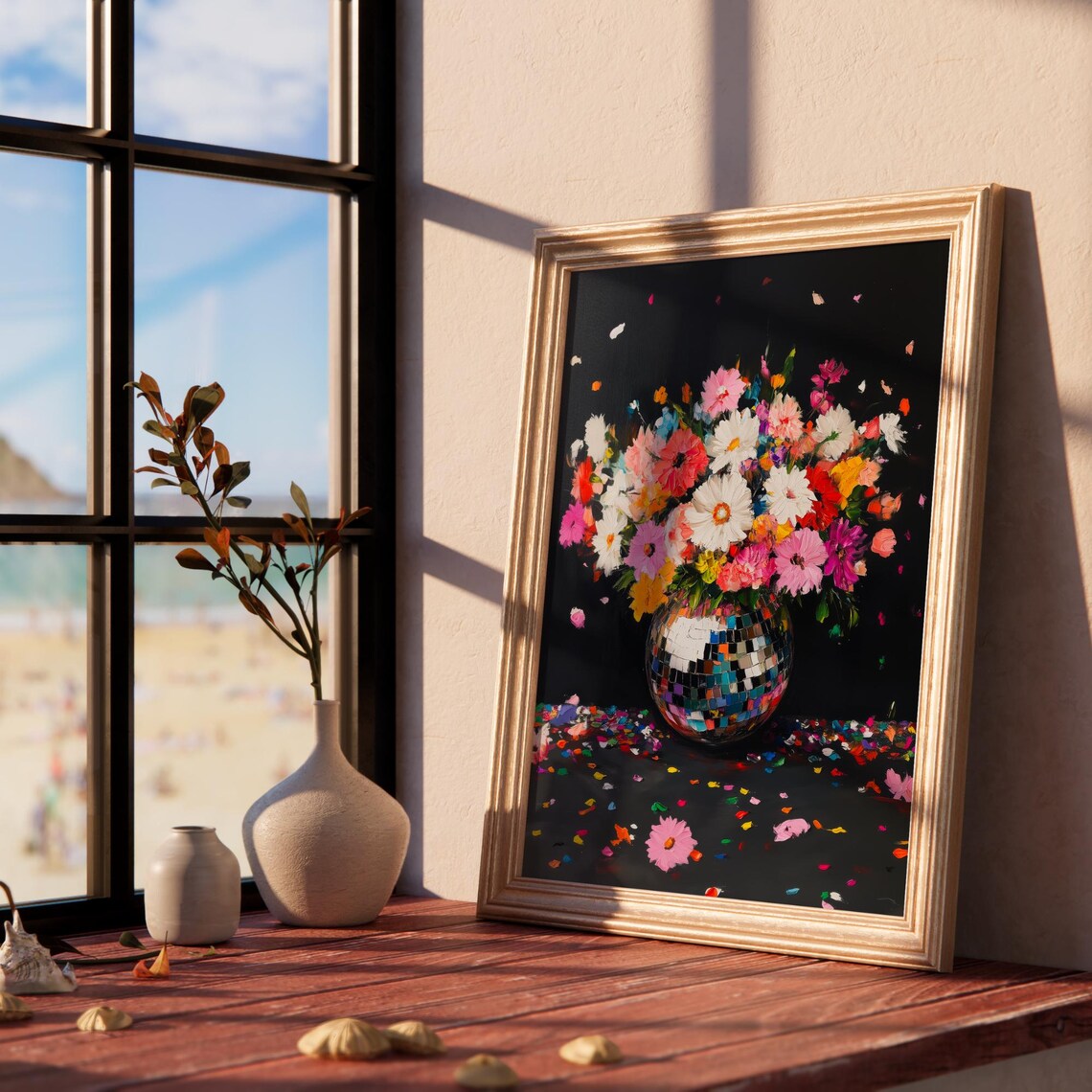 Disco Ball Vase Wildflowers Moody Maximalist Floral Art Poster - Image 2