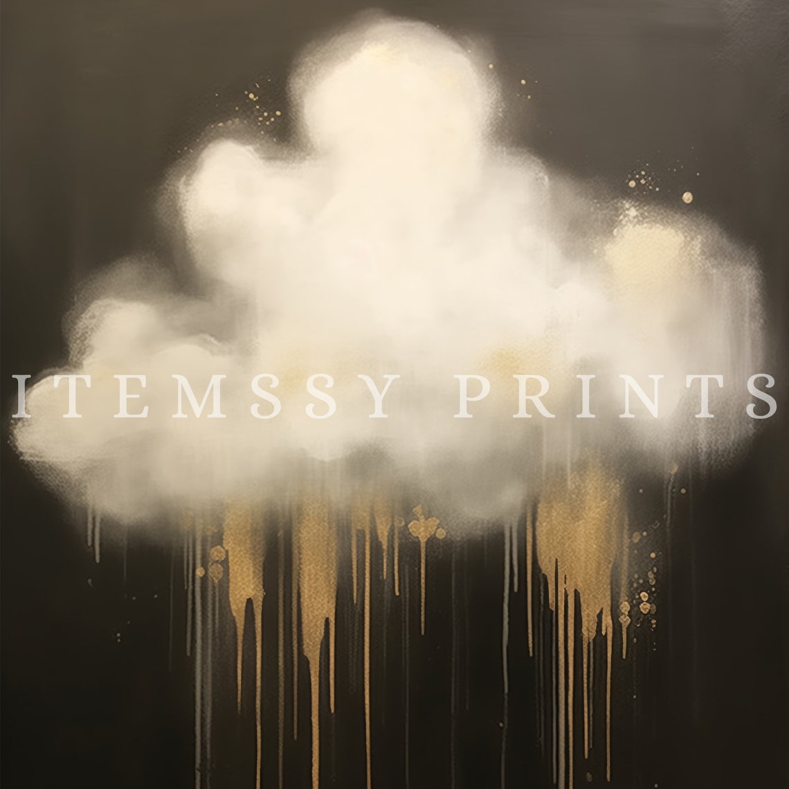 White Cloud with Dripping Gold Rain Abstract Dark Art Poster - Image 2