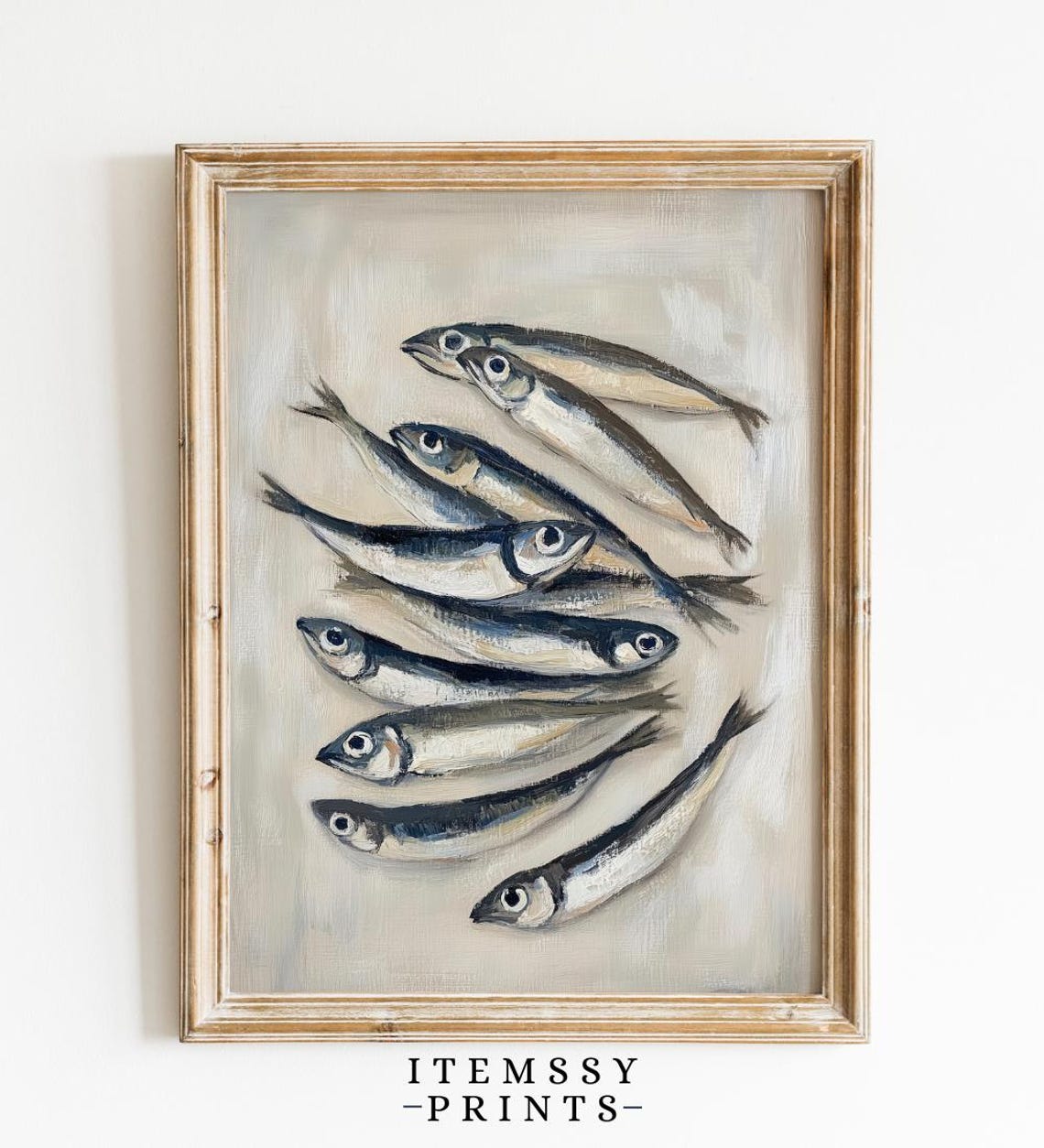 Vintage Sardine Fish Oil Painting Antique Nautical Kitchen Wall Poster