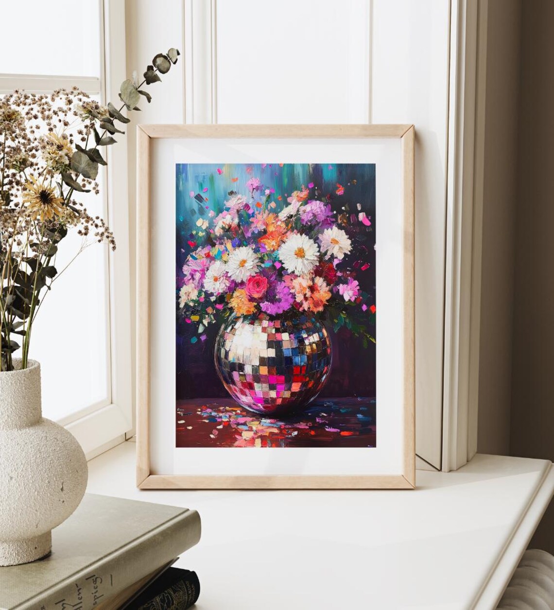 Disco Ball With Moody Florals, Maximalist Art Poster - Image 2