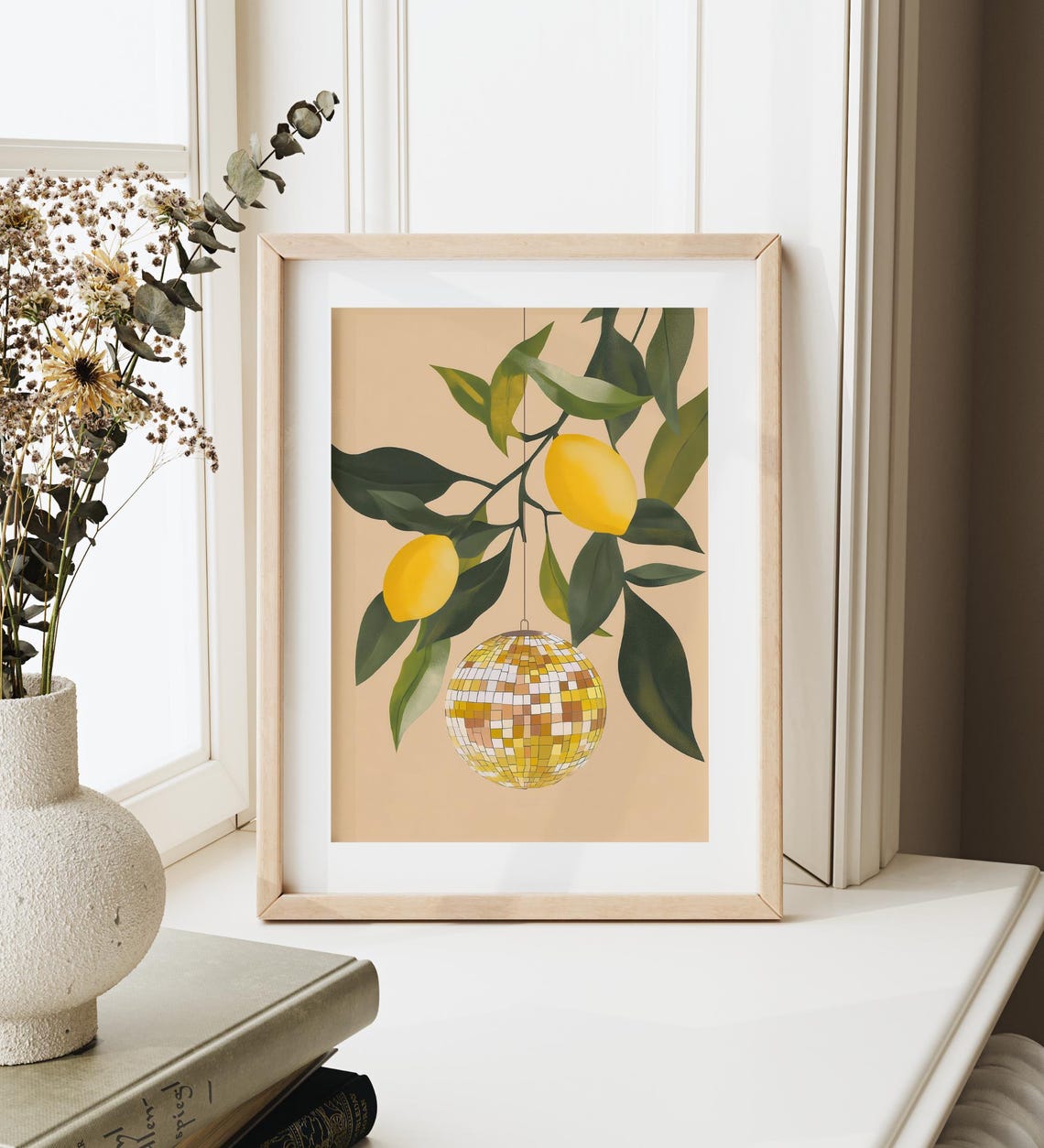 Lemon Branch Gold Disco Ball Funky Citrus Retro Kitchen Poster - Image 3