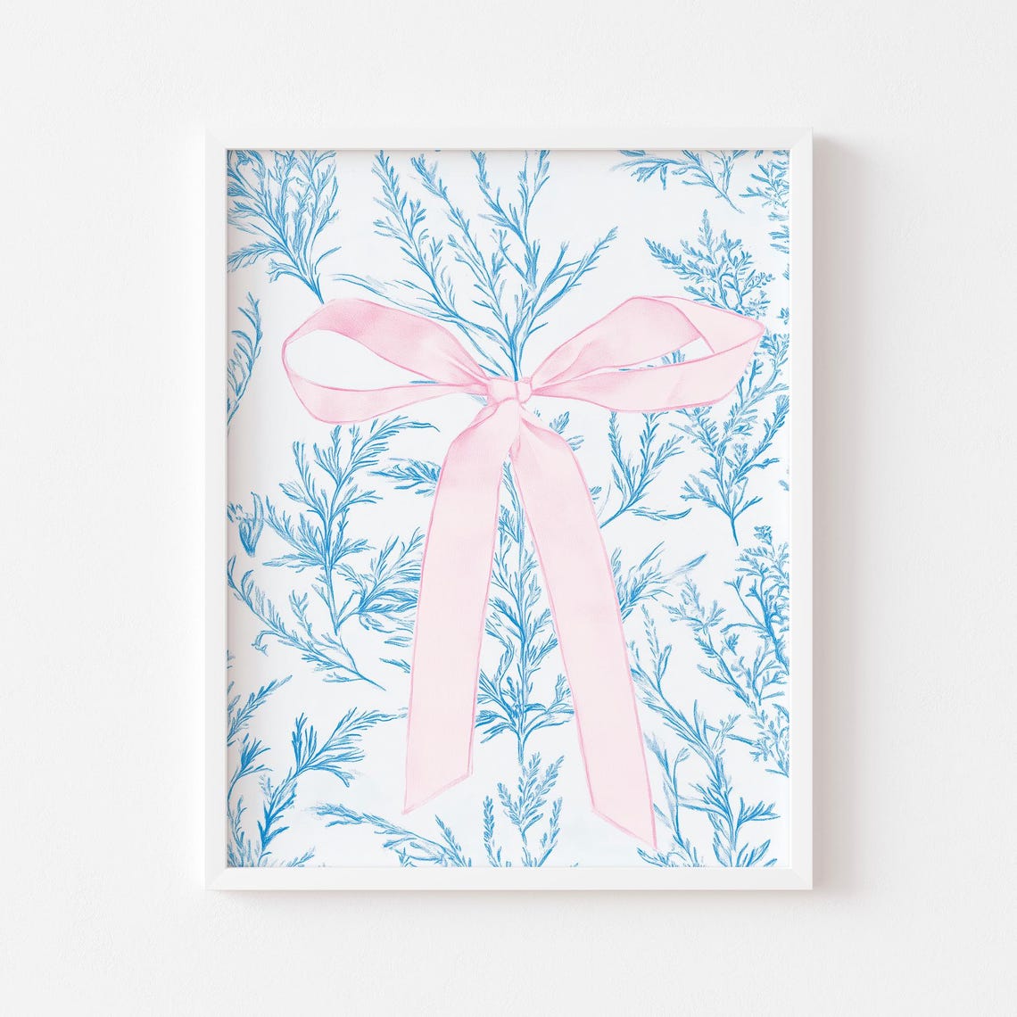 Pink Bow on Blue Floral Toile Pattern Girly Coquette Wall Art - Image 3
