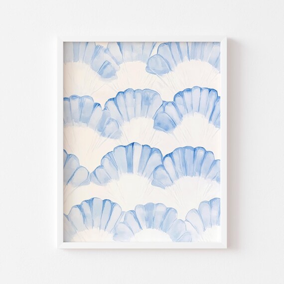 Blue Scallop Shell Pattern Watercolor Coastal Abstract Poster
