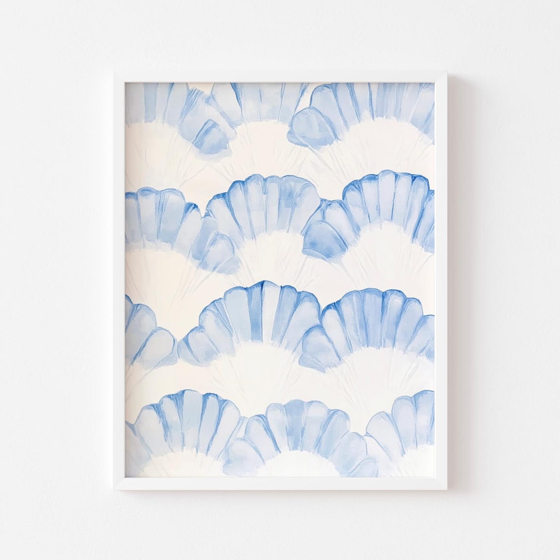 Blue Scallop Shell Pattern Watercolor Coastal Abstract Poster