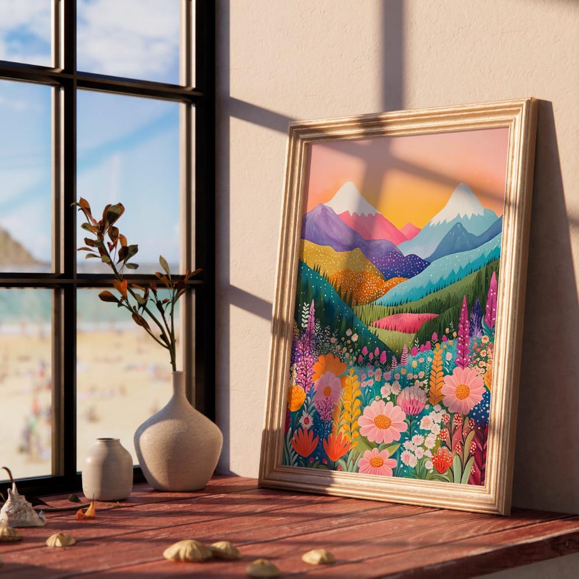 Colorful Mountain Wildflower Meadow Pink Peaks Sunset Wall Art - Image 2