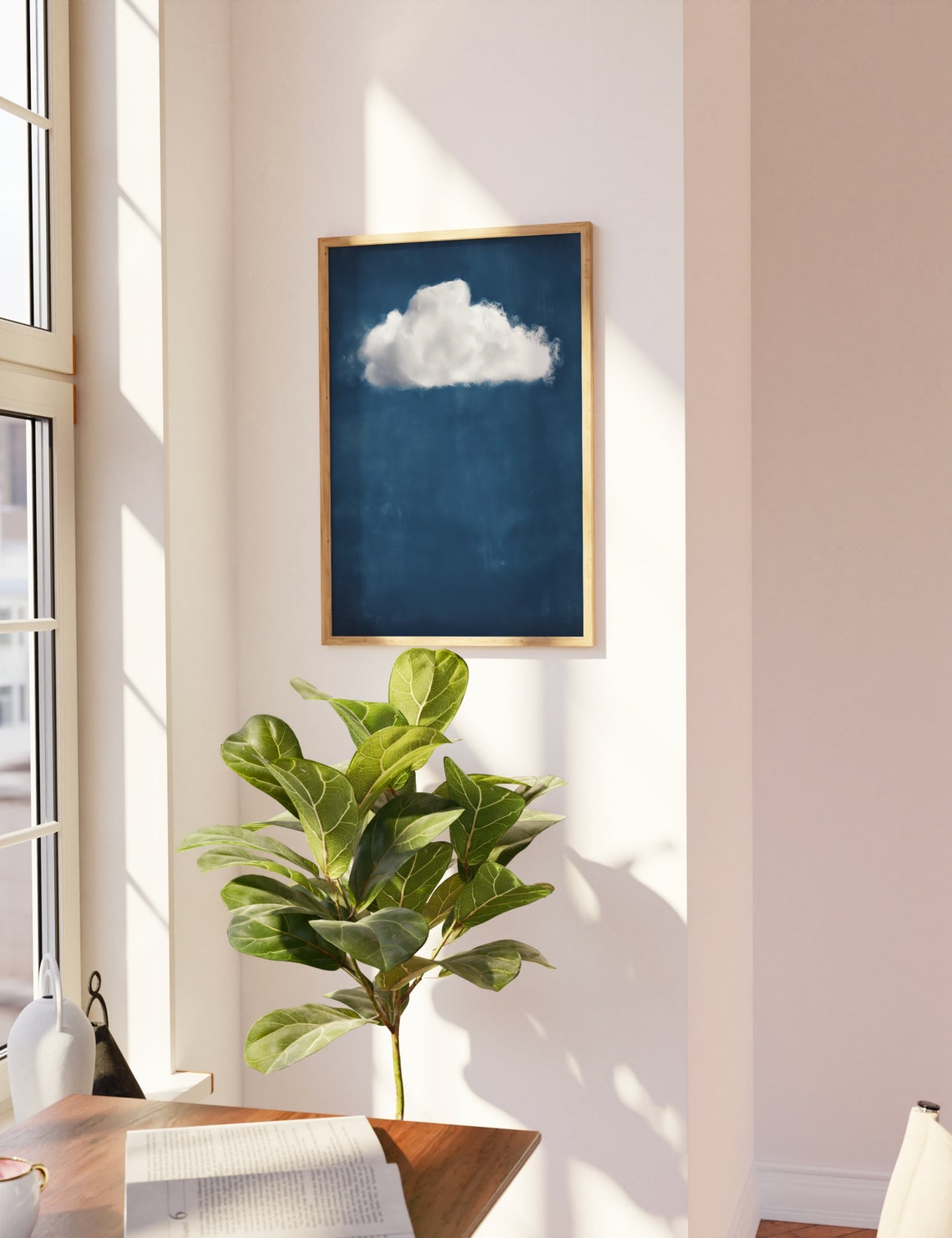 Minimalist White Cloud On Deep Indigo Blue Abstract Sky Poster - Image 3