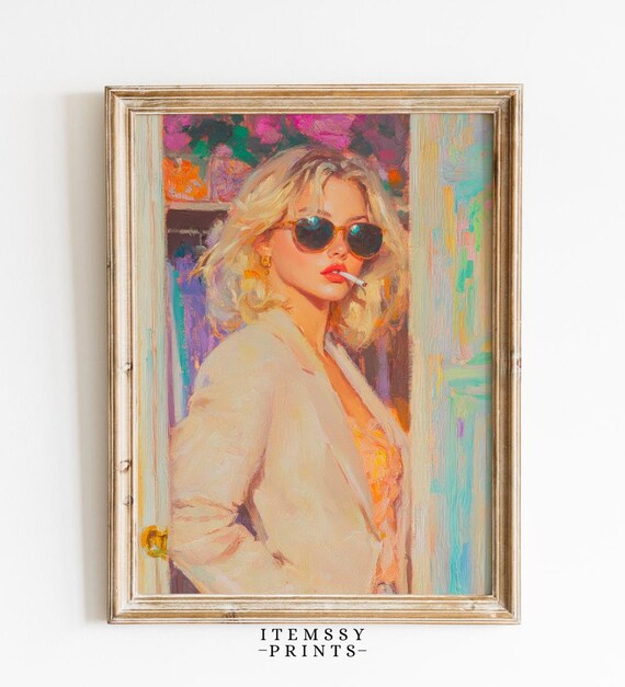 Blonde Woman in Sunglasses Impressionist Oil Portrait Art Poster