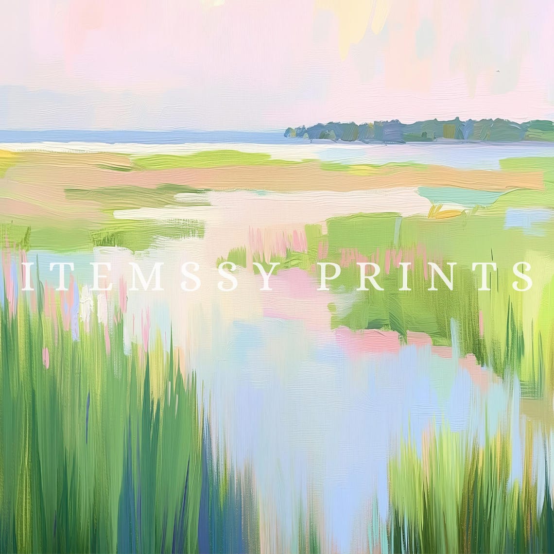 Pastel Marsh Golden Sunset Serene Coastal Wetland Watercolor Poster - Image 3