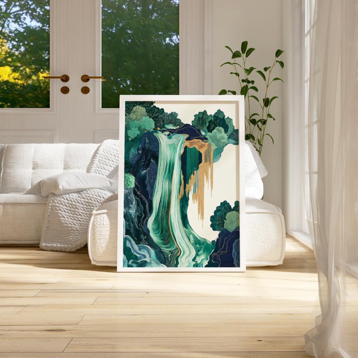 Abstract Emerald Waterfall Modern Green Teal Landscape Poster - Image 2