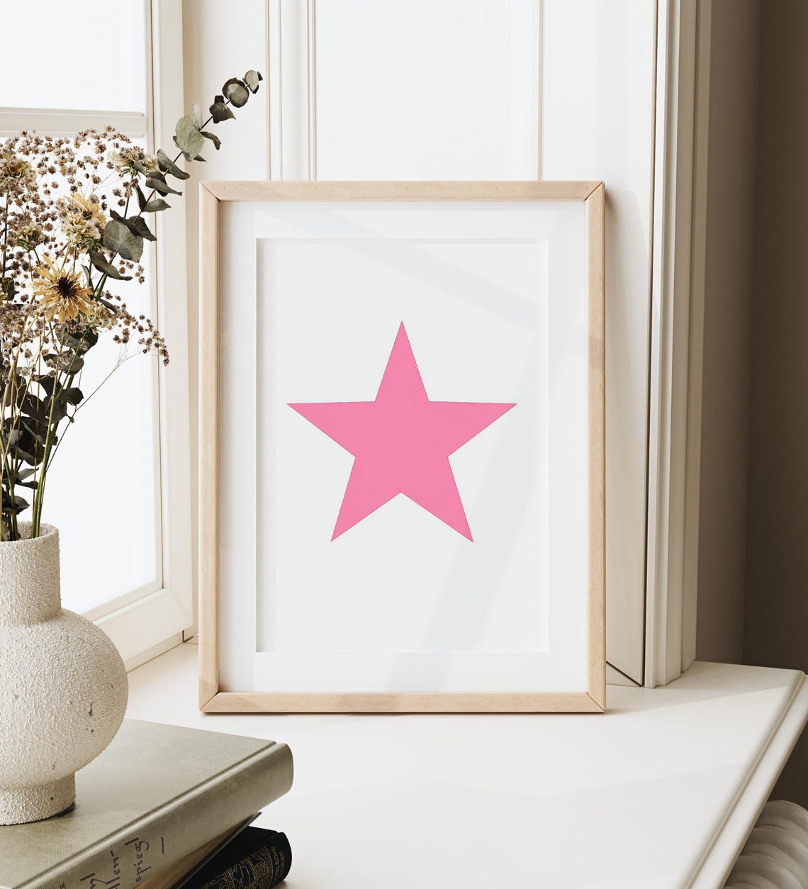 Pink Hand Drawn Star Retro Trendy Minimalist Nursery Wall Poster - Image 2