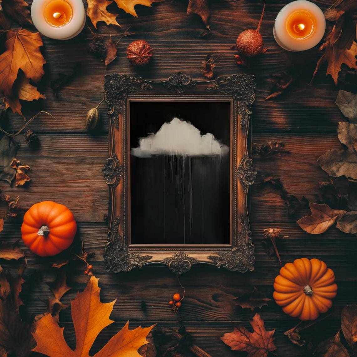 Lonely Cloud Rain Painting Dark Moody Black Background Art Poster - Image 3
