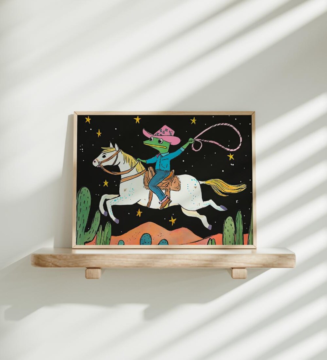 Whimsical Cowboy Frog Riding Horse, Vintage Rodeo Art - Image 3