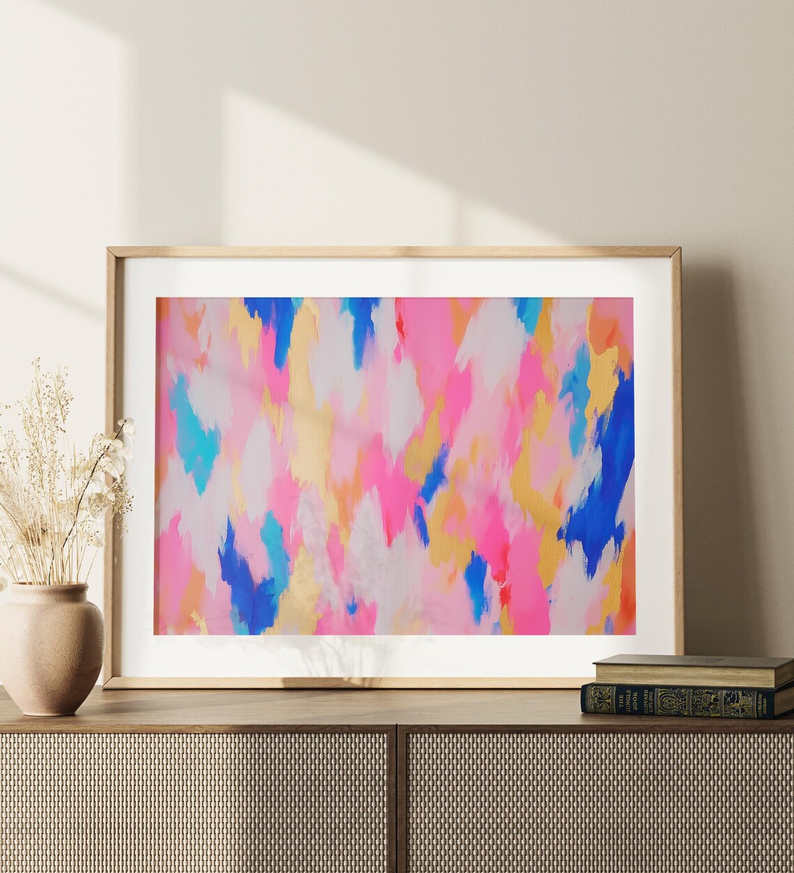 Abstract Pink Blue Gold Brushstroke Painting Modern Colorful Wall Art - Image 2