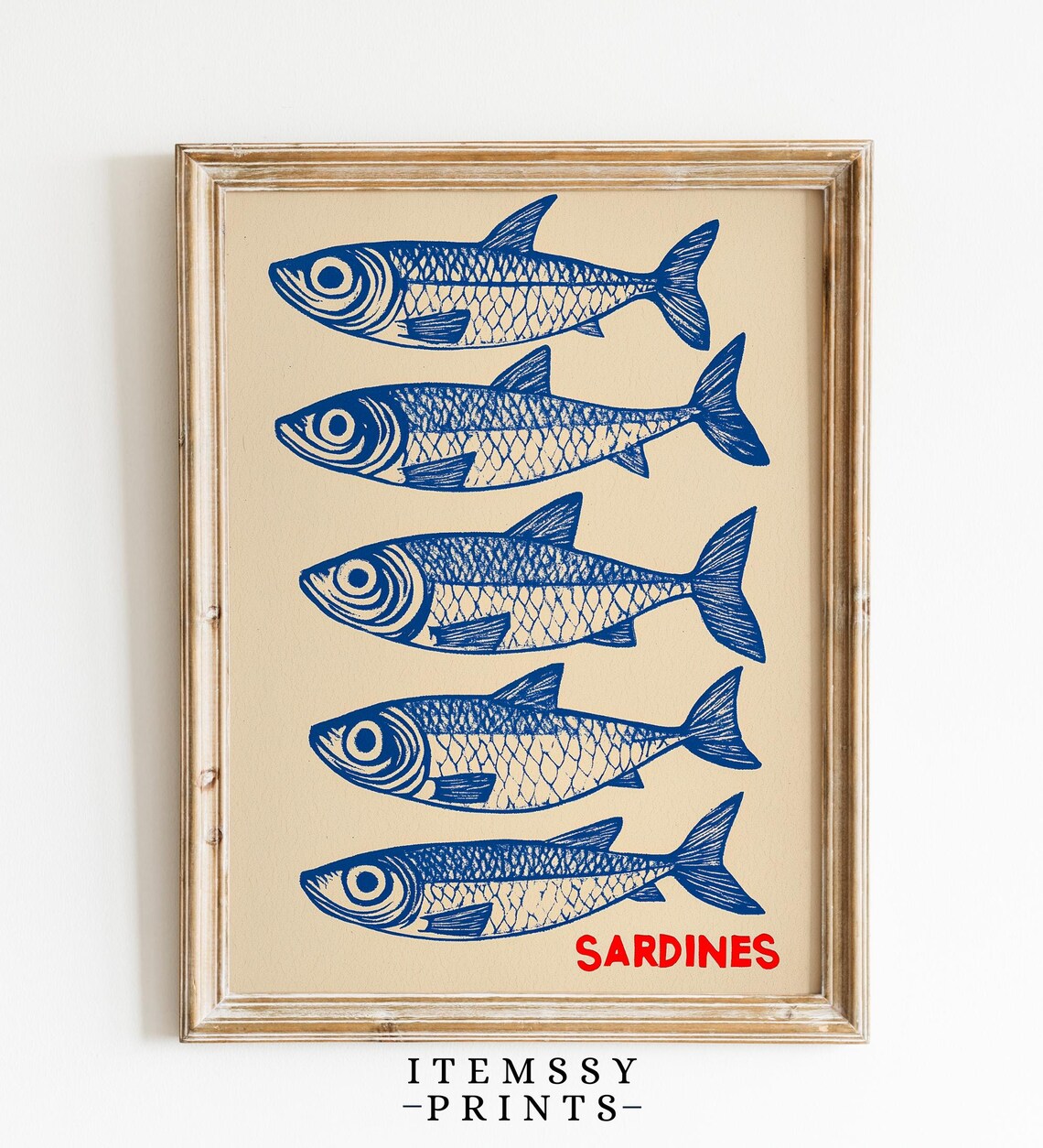 Sardines Retro Seafood Illustration Vintage Coastal Art Poster