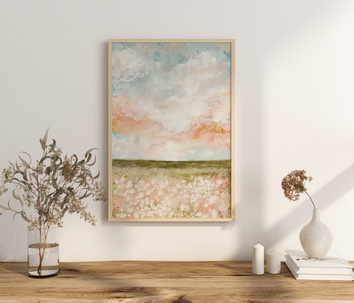 Abstract Pastel Sky Over Wildflower Field Horizon Art Poster - Image 3
