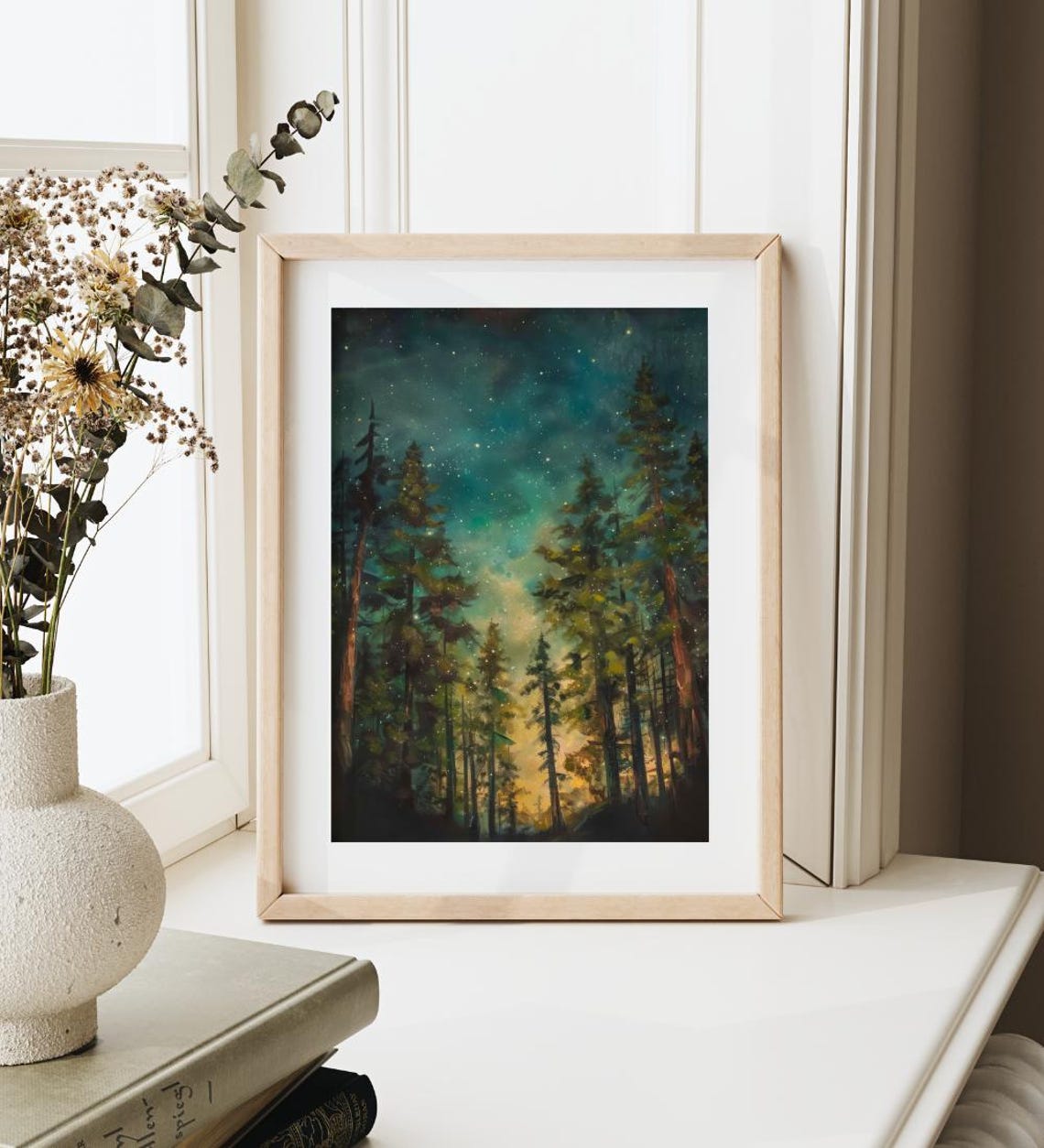 Starry Night Pine Forest Dark Gothic Night Sky Celestial Woods Poster - Image 3