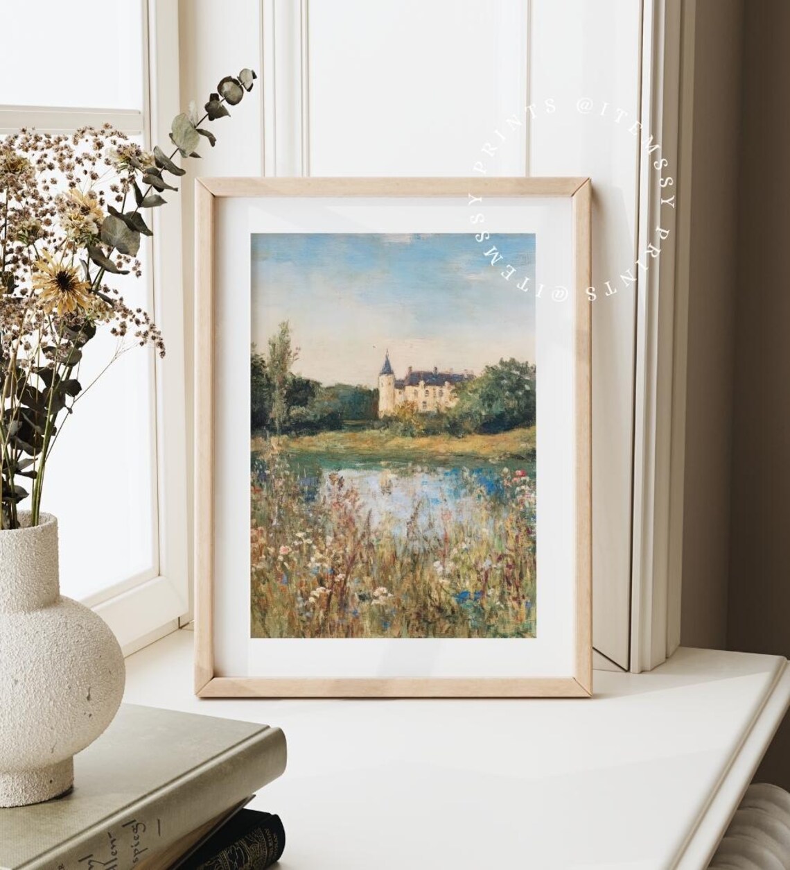 Vintage French Chateau, Muted Countryside Manor Art Print - Image 2